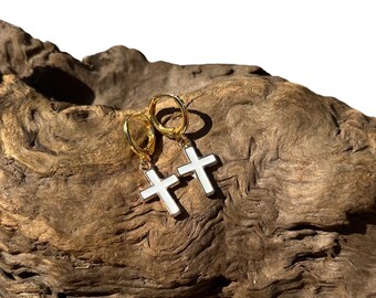 Handmade gold cross charm earrings