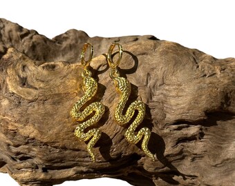 Handmade gold snake charm earrings