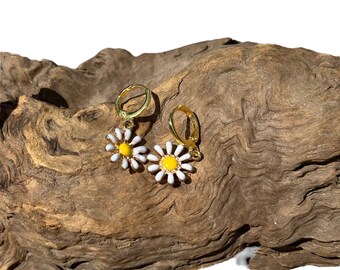 Handmade gold flower charm earrings