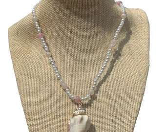 Handmade pearl and shell charm necklace