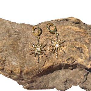 Handmade gold sun charm earrings