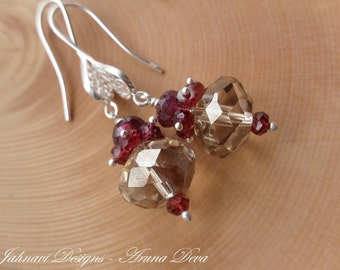 FINAL SALE Aruna Deva  - Champagne Citrine, Red Spinels and Red Tourmaline Earrings