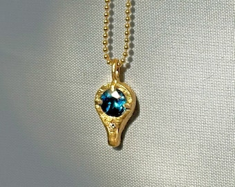 Blue Topaz Gold Necklace, Handmade Artisan Jewelry, Birthstone Necklace, London Blue Topaz, Ready To Ship