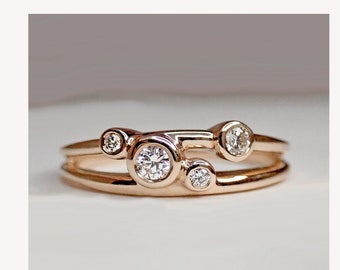 Rose Gold Wedding Ring, Diamond Cluster Ring, Stones Customizable