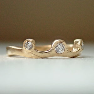 14k Gold Diamond Wedding Ring | Dainty Diamond Ring | Artisan Handmade Unique Ring