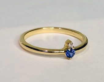 Sapphire Gold Ring, Minimalist Thin Ring, Stone Options