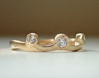 14k Gold Diamond Wedding Ring | Dainty Diamond Ring | Artisan Handmade Unique Ring