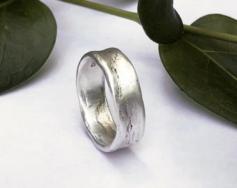 Wide Silver Organic Ring, Artisan Wedding Ring, Rustic Matte Handmade Band, His or Hers