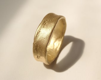 Mens Gold Wedding Band, Rustic Textured Matte Ring, His or Hers