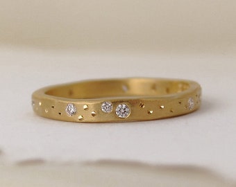 Eternity Wedding Band | Gold Celestial Ring  | Scattered Diamond Ring | Unique Handmade Jewelry