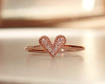 Rose Gold Tiny Heart Ring | Dainty Heart Stack Ring
