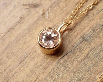Dainty Morganite Pendant, 14k Gold Necklace ~ Minimalist Charm