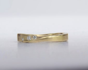 Gold and Diamond Artisan Wedding Ring | Dainty Wedding Ring | Delicate Stack Ring