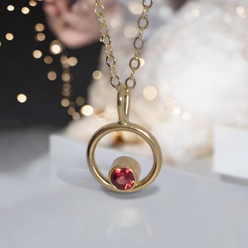 Red Sapphire 14k Gold Pendant Necklace, Minimalist Jewelry