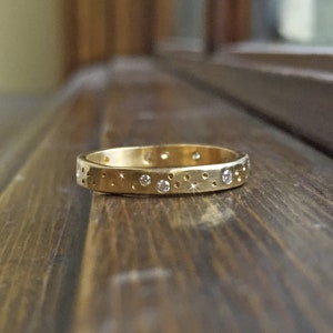 Eternity Wedding Band Gold Celestial Ring Scattered Diamond Ring Unique Handmade Jewelry image 3