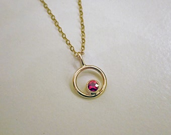 Simple Ruby Necklace, 14k Gold. Minimalist Necklace, Ready To Ship