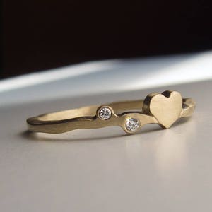 Gold Heart Ring,  Dainty Diamond Ring,  Handmade Jewelry