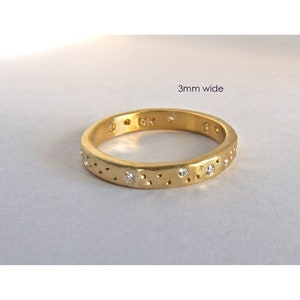 Eternity Wedding Band Gold Celestial Ring Scattered Diamond Ring Unique Handmade Jewelry image 2