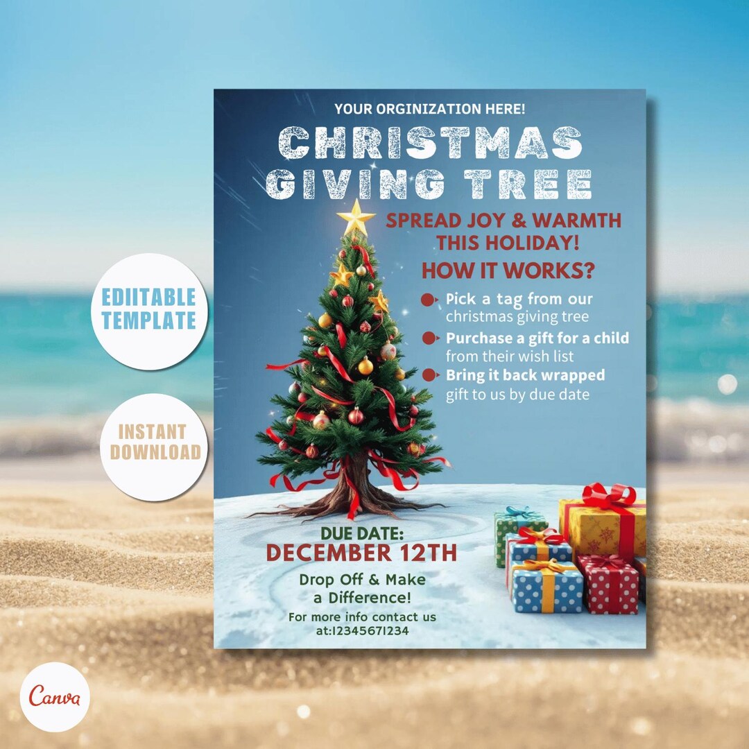 Christmas Giving Tree Fundraiser Flyer, Angel Tree Charity Poster ...