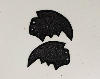 Bat shoe wings for skates and boots black glitter faux leather fabric with black trim