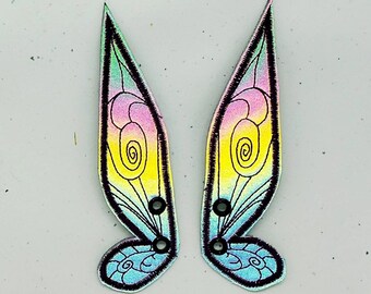 Fairy skate/shoe wings for boots and skates, black reflective rainbow safety fabric with black stitching rts