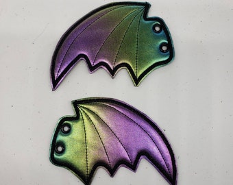 Bat shoe wings for boots,  blue/green/yellow/purple rainbow iridescent vegan faux leather  1 pair