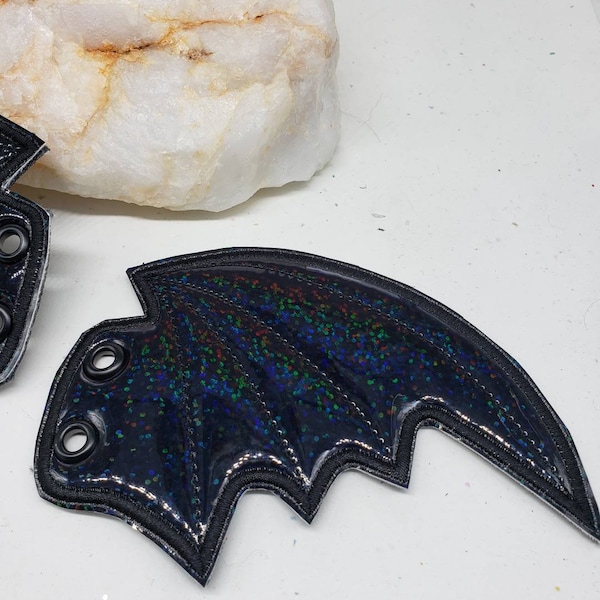 Bat shoe wings for boots skates glitter confetti holographic fabric roller skate and shoe accessories