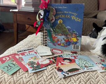 Christmas Tree Little Golden Book Junk Journal with Ephemera