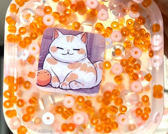 Pick Pad Orange Kawaii,Square Silicone Picking Pad, Rubber skin picking toy for Anxiety relief, Dermatillomania, fidget toy,Picky Pad