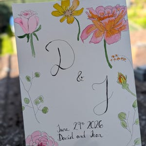 Impression aquarelle de cadeau de mariage | Initiales personnalisées pour couples | Souvenir floral de mariage personnalisé | Royaume-Uni peint à la main