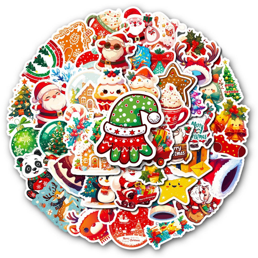 Cute Christmas Stickers Pack, Cartoon Holiday Vinyl Decals 50pcs - Etsy