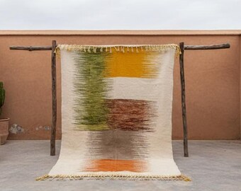 Modern Flatweave Kilim Rug, Colorful Wool Berber Carpet