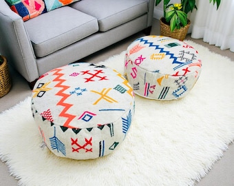 Conjunto de 2 pufes marroquinos Kilim, assentos de chão estilo boho
