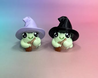 Witch Frog Fidget Clicker - Mystical Sensory Keychain with Hat and Broom - Halloween Decor Toy