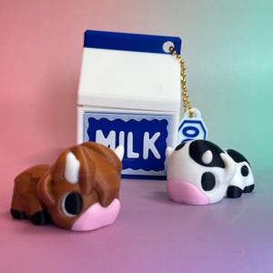 Highland Cow Fidget Toy and  Milk Carton - Black & White Dairy Cow Mini Playset Container