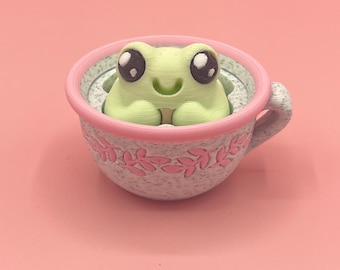 Frog Fidget Clicker, China Tea Cup - Calming Stress Relief Concentration Cottagecore Donut Themed Gift