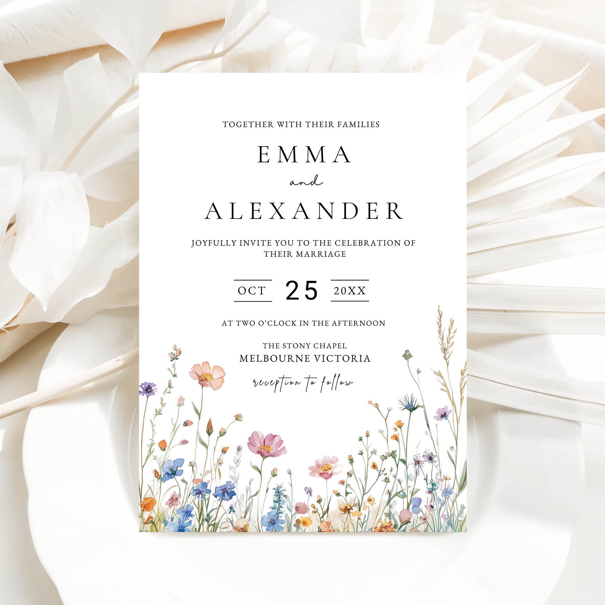 Wildflower Wedding Invitation Template, Floral Wedding Invite, Instant Download, Canva Editable Template, WF1