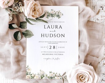 Floral Wedding Invitation Template, Printable Rose Botanical Wedding Invite, Creamy Roses Editable,  Design Wedding Invitation  5x7”, ROSE2
