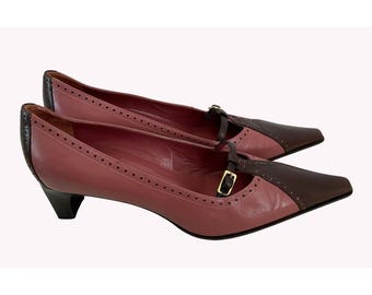 vintage Sesto Meucci Escarpins en cuir roses et marron à talons aiguilles Taille 38 Fabriqués en Italie