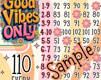Tablero de bingo Good Vibes 110 PYP Line, 110 en cada fila, bingo con ganancias