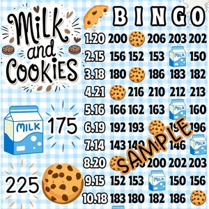 Milk & Cookies 175/225 PYP-linjers bingobräde, 175/225 i varje rad bingo med vinst