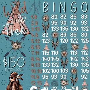 Tablero de bingo de 15 líneas Wild and Free de 150 PYP, 150 en cada fila, con ganancias