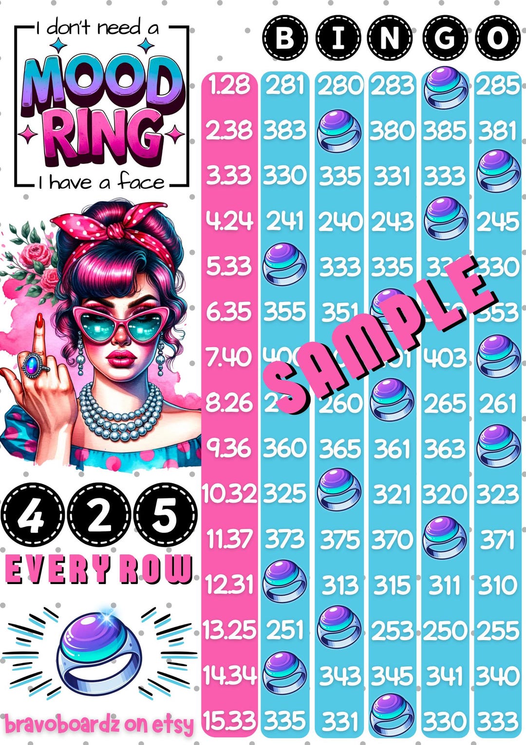 Mood Ring 425 PYP 15 Line Bingo Board With Profit - Etsy