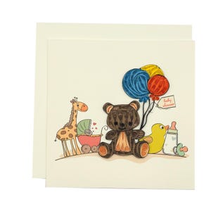 Biglietto di auguri fatto a mano con quilling per baby shower con orsetto