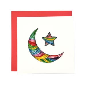 Biglietto di auguri fatto a mano con quilling, luna e stella