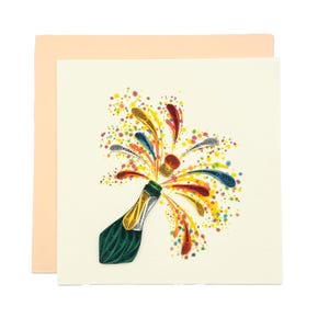 Carte de voeux Quilling fait main Célébration de la douche au champagne