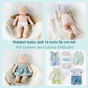 14 inch/36 cm Waldorf baby doll. PDF sewing pattern and tutorial. Doll clothes patterns as a bonus! DIY Steiner doll, rag doll making guide