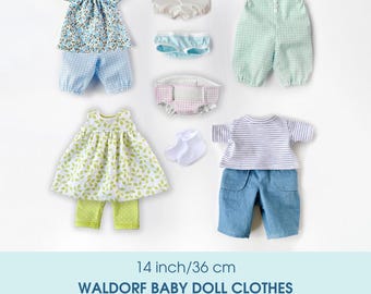 Clothes set for a 14 inch/36 cm Waldorf baby doll. PDF sewing patterns and  tutorials.