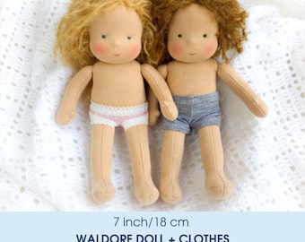7 inch/18 cm Waldorf doll. PDF sewing pattern and tutorial. Doll clothes patterns as a bonus! DIY Steiner doll, rag doll making guide