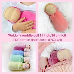 11 inch/28 cm Waldorf swaddle doll. PDF sewing pattern and tutorial. DIY Steiner sleeping doll, rag doll making guide